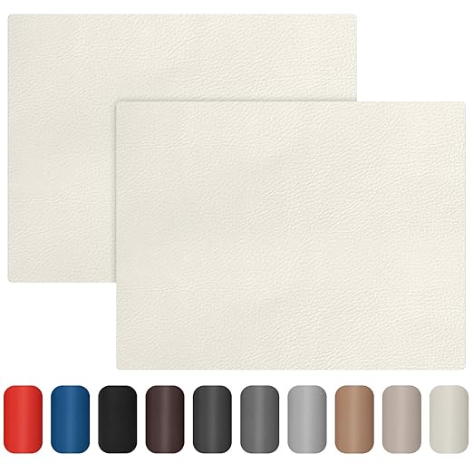 Leather Repair Patch 8x11 inch 2 Pcs, Self Adhesive Vinyl Repair Patch Kit, Leather Patches for Furniture, Couches, Car Seats, Cabinets, Wall, Handbags - Beige White