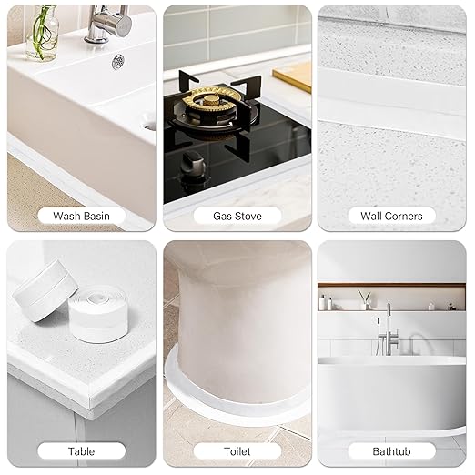 3 Rolls 1.5 Inch Caulk Tape Self Adhesive Toilet Caulking Strip Bathroom Sealing Caulk Strip Peel and Stick Bathtub Caulking Tape, 10.5 Feet Each Roll (White)