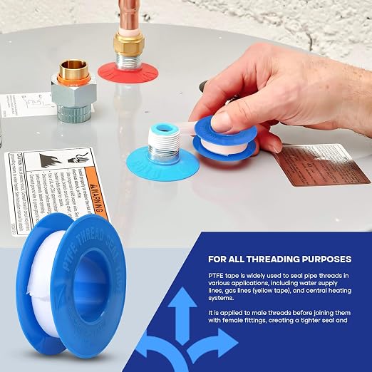 Supply Giant Plumbers PTFE Tape 1/2" W x 260" L 5 Rolls Pipe Thread Tape, High Density Thread Sealant Tape Water Seal Plumbing Tape for Shower Head, Pipes, Gas Lines, Leak Prevention