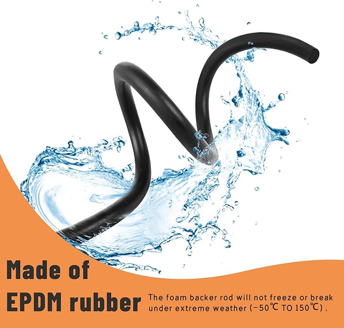 Backer Rod 3/8 Inch,Black Foam Caulk Saver for Gaps and Weather Stripping Door Seal, 20 Ft Concrete Expansion Joint Filler