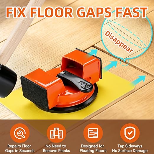 Floor Gap Fixer Tool,Heavy Duty 90° Striking Surface Floor Suction Cup Tool with Slot Cutter and Silicone Pad & Rubber Mallet for Repair Laminate Vinyl Hardwood Flooring