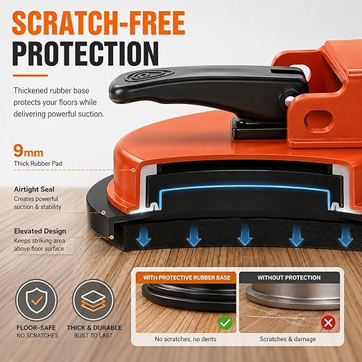 Floor Gap Fixer Tool with Enhanced Vacuum Suction Cup for Vinyl Plank (LVP), Laminate, Hardwood & Tile Flooring, Industrial Steel, Heavy Duty Floor Fix Plank Grabber for Repair Gaps (Tool + Mallet)
