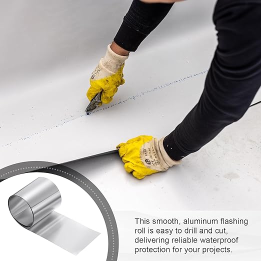 uxcell Aluminum Flashing Roll, 5in x 3.3ft Metal Roof Panels 0.4mm Waterproof Aluminum Sheet Roll for House Repair, Roof Flashing, Sealing Windows Doors, DIY Projects