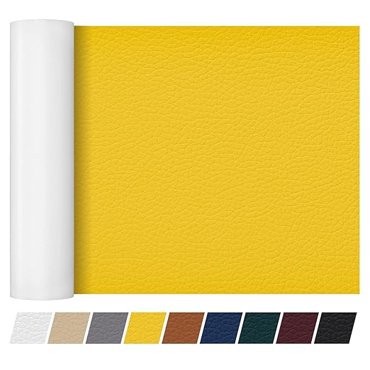 Leather Repair Patch Tape 16×55 inch Furniture Leather Strong Self Adhesive Tape for Sofas Couch Car Seats Cabinets Bags Anti Scratch Patches First Aid Patch Fixing Leather Yellow