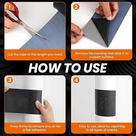 LLPT Waterproof Patch and Seal Tape 4” x 13 Ft 2 Pack Extra Thick Adhesive Layer UV Resistant Backing Permanent Bond Instant Seals for Repairing Gaps Holes Cracks Tears Black (PST62110BK4P2)