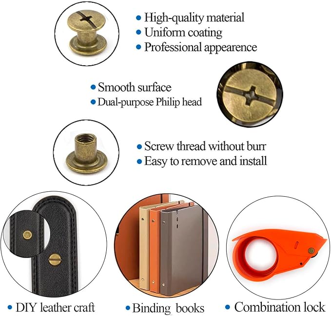 Ironking 100Sets M5 Chicago Screws Leather Rivets Assorted Metal Fasteners Buttons Screw Rivets， for Leather Craft Decorate and Repair Belts Bags Shoes Purse (BronzeM5*4,5,6,7,8,10)