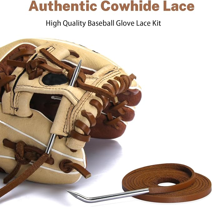 Softball Baseball Glove Lace, Mitt Lace Repair Kit Includes 2 Leather Laces and Lacing Needle for Catcher's Glove