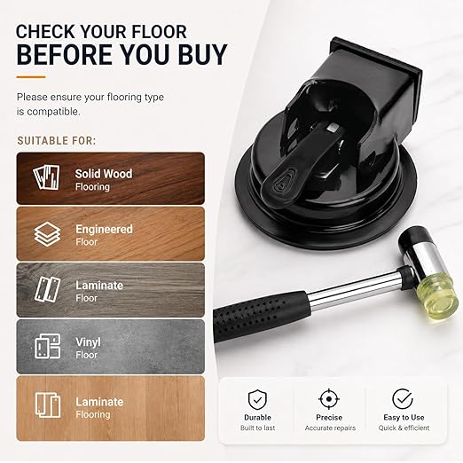Heavy Duty Floor Gap Fixer, Plank Grabber with Suction Cup for Smooth Surfaces, Vinyl, Wood, Laminate Floor, Perfect for Filling Gaps, Laminate Flooring Tools with Rubber Mallet