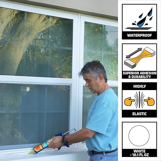 SIKA Sikaflex Construction Sealant - White, All-Purpose Polyurethane for Joints 1/2" or Smaller - 10.1 fl. oz - Weatherproof, High Elasticity, Paintable, Strong Adhesion, (Pack of 2)
