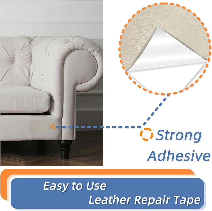 8x47 Inch Leather Repair Tape,Self Adhesive Leather Patches for Furniture,Vinyl Repair Kit for Couches,Bed,Car Seats,Chair (Light Gray)
