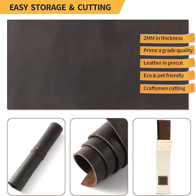 RingSun Genuine Leather Sheets for Craft (2mm), Full Grain Leather for Tooling Craft Sewing(6''X12'', Black Coffee)