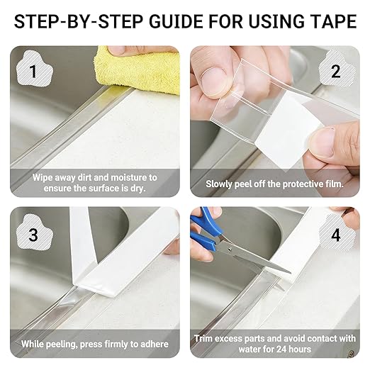 Caulk Tape Waterproof Self Adhesive, Kitchen Tape, LAVILI Toilet Sealer Around Toilet Base Waterproof Sealant Strip for Kitchen Countertop, Bathroom, Toilet, (Clear 3.7cm x 10.1Ft)