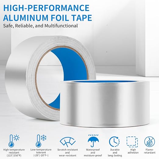Thicker Silver Aluminum Foil Tape for ductwork, 2-inch x 196 Feet, 3.9 mils High-Temperature Sealing & Patching, Heavy Duty HVAC Tape for Air Ducts Vents, Metal Repair, Exhaust Pipe, AC Dryer, Furnace