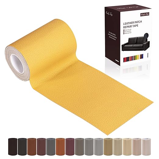 Leather Repair Patch Tape, Yellow 3 x 61 Inches Self Adhesive Leather Repair Kit for Furniture, Car Seat,Vinyl Leather Repair Kit for Office Chairs, Couch, Sofa, Luggage