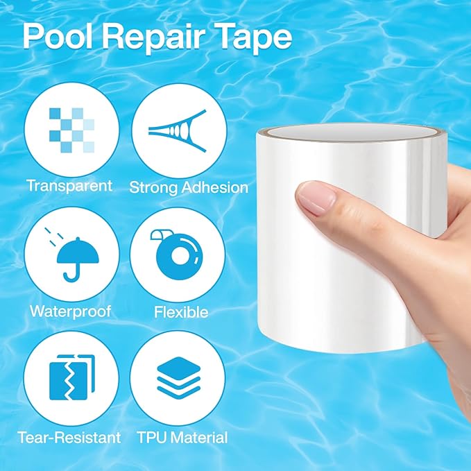 Pool Patch Repair Kit - Strong Adhesive Waterproof Tape for Inflatable Above Ground Pools & Hot Tubs, TPU 5in X 5ft Pool Liner Patch Kit- Fix Leaks Fast, UV Resistant Underwater Pool Patch Kit