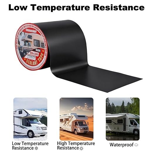 Butyl Sealant Waterproof Tape Black, 6 Inch X 33 Foot RV Roof Repair Tape, UV & Weatherproof Roof Seal Tape for RV Camper Trailer Boat Window Sealing Leak Repair