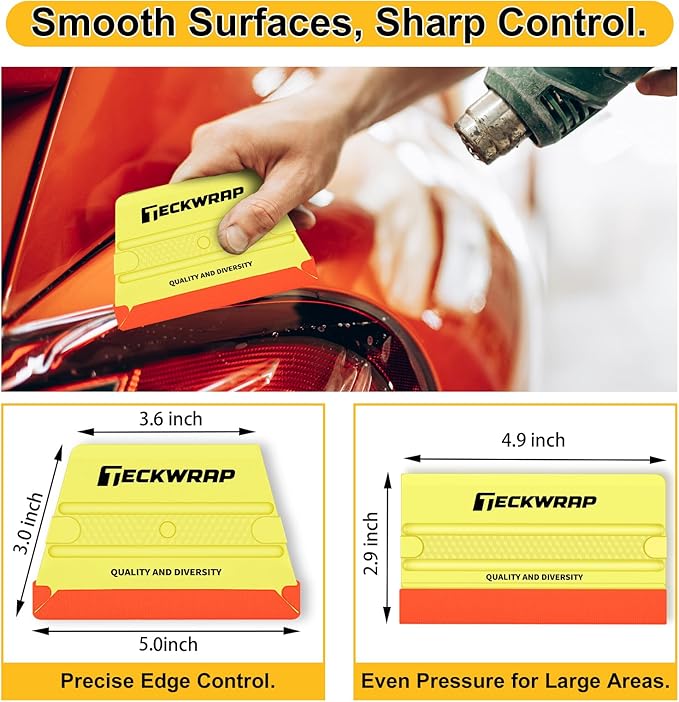 TECKWRAP Felt Edge Squeegee for Vinyl Wrap, Car Wrap, PPF, Decal & Window Tint, Professional Scratch-Free Squeegee Tools, 4PCS 40A Soft Yellow