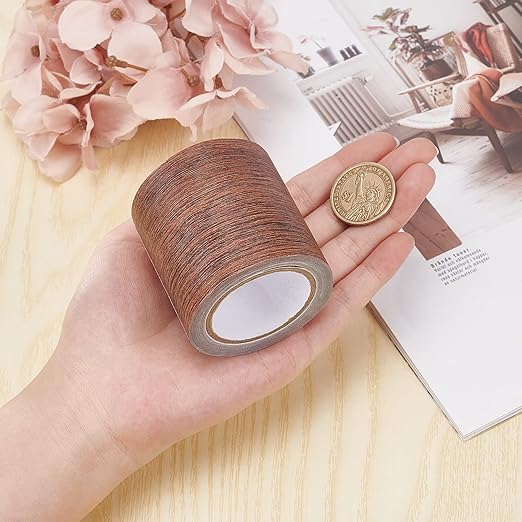 GORGECRAFT 2.2 Inch x 15Ft Wood Textured Adhesive Repair Tape Self Adhesive Patch Realistic Wood Grain Repair Tape High-Adhesive Repair Tape Simulation for Chair Floor Furniture(Coconut Brown)
