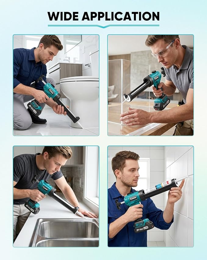 Saker Electric Caulking Gun Cordless Adjustable Speed Caulk Gun with Caulking Tools Set with LED Light 10oz/300ml for Kitchen Bathroom Filling, Sealing 2 Batteries Blue