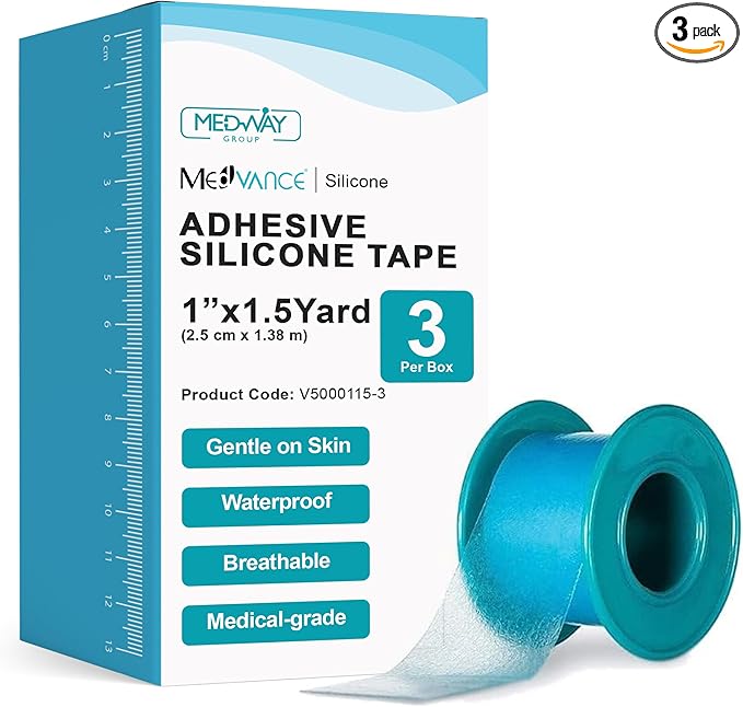 MedVance Silicone Tape Medical, Perforated Surgical Tape Sensitive Skin, Waterproof Tape for Skin, Medical Tape for Wound Care, Eyelash Tape, Gentle Skin Tape, 1" Width (3 Pack, 54 Inches)