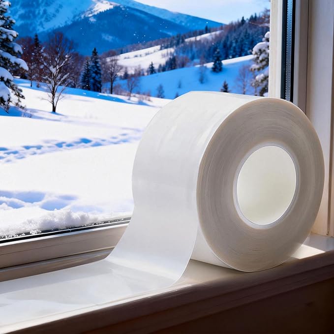 Window Sealing Tape Weather Stripping 2 Inch x 50 Yards Clear Window Insulation Draft Isolation Sealing Film Tape for Shower Glass Gaps Seal Windproof, Residue Free(2 Inch x 50 Yards White)