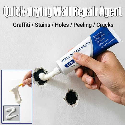 Drywall Repair Kit with Scraper, 2026 Upgrade Quick Drying Wall Mending Agent, Waterproof Wall Crack Filler Paste for Nail Holes, Cracks, Scratches & Graffiti, DIY Home Wall Repair Supplies(250g)