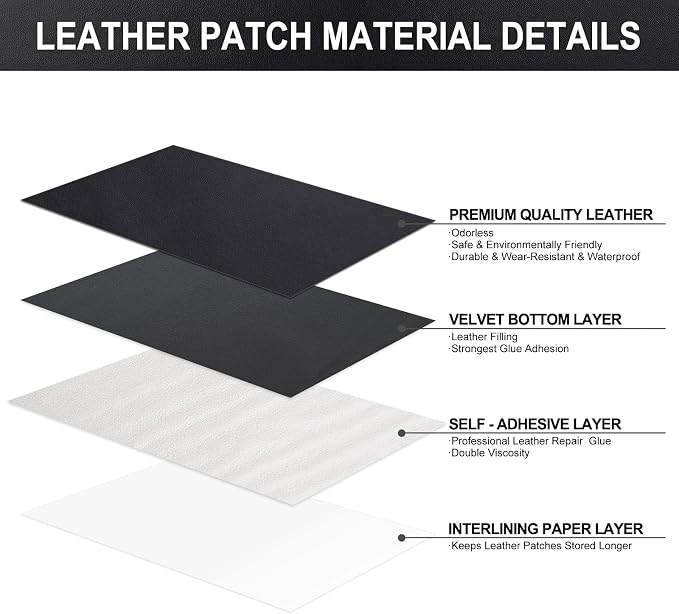 Self Adhesive Leather Repair Patch, Leather Patches for Furniture, Leather Repair Tape for Couch Sofa Car Seat Chair Furniture Repair, Leather Repair Kit (Black-Fine Grain, 17X79 Inch)
