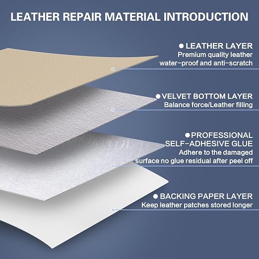 Self Adhesive Leather Repair Patch Kit, 16 in x 63 in Large Vinyl Leather Repair Tape for Furniture, Sofa, Couch, Sofa, Car Seat, Chair Beige