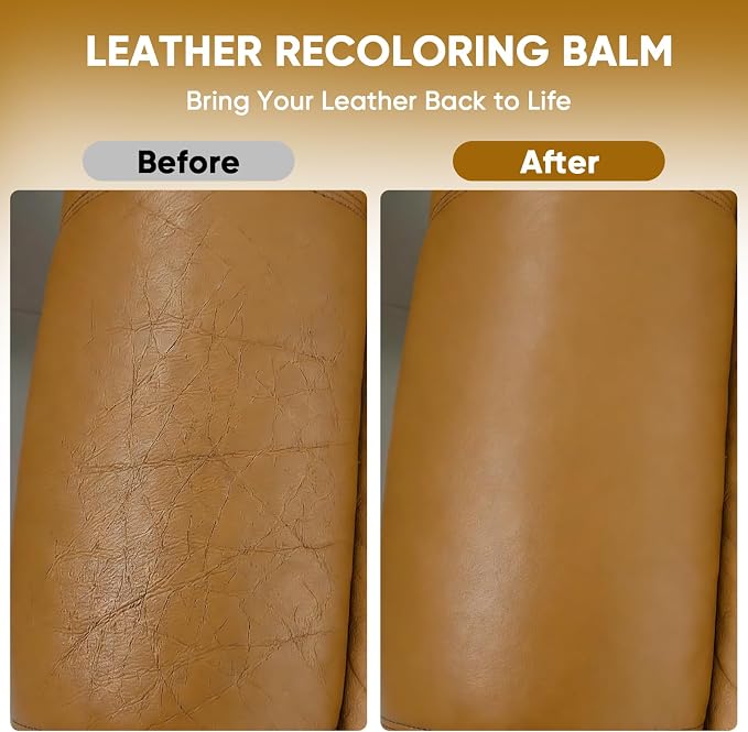 Leather Recoloring Balm, Leather Couch Repair Kit, Leather Restorer for Couches, Leather Scratch Repair, Leather Recoloring Balm for Faded & Scratched Leather Couches (Camel, 12 OZ)