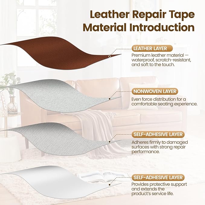 WALLAX Leather Repair Patch, 4 x 79 Inches Self Adhesive Leather Repair Tape for Furniture, Couch, Sofa, Car Seats, Office Chair, Car Interior, Upholstery, Vinyl Repair Kit (Grey)