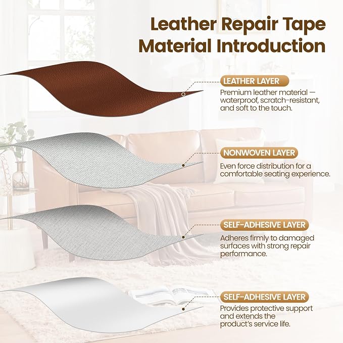 WALLAX Leather Repair Patch, 16 x 79 Inches Self Adhesive Leather Repair Tape for Furniture, Couch, Sofa, Car Seats, Office Chair, Car Interior, Upholstery, Vinyl Repair Kit (Dark Brown)