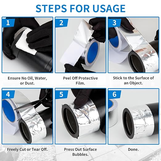 Thicker Silver Aluminum Foil Tape for ductwork, 2-inch x 130 Feet, 3.9 mils High-Temperature Sealing & Patching, Heavy Duty HVAC Tape for Air Ducts Vents, Metal Repair, Exhaust Pipe, AC Dryer, Furnace