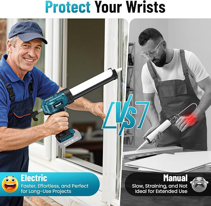 Electric Caulking Gun Compatible with 18V Makita Battery, 10 oz Cordless Caulk Gun with Caulking Tools-3 in 1 for Filling/Sealing, 4 Adjustable Speeds, LED Light(Battery Not Included)