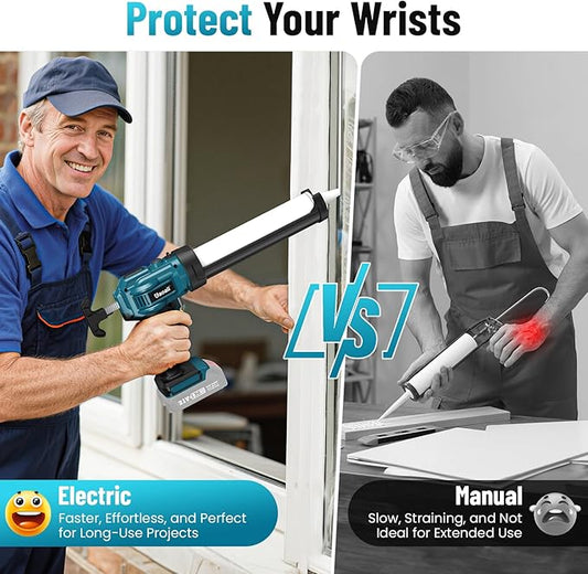 Electric Caulking Gun Compatible with 18V Makita Battery, 10 oz Cordless Caulk Gun with Caulking Tools-3 in 1 for Filling/Sealing, 4 Adjustable Speeds, LED Light(Battery Not Included)