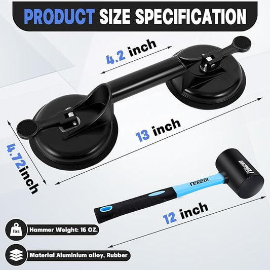 4-Piece Floor Gap Fixer Tool Set with Aluminium Suction Cup & Rubber Mallet Hammer, Fixer Tool for Laminate Floor Gap Repair（Do not use on scraped or uneven floors） (4-PIECE)