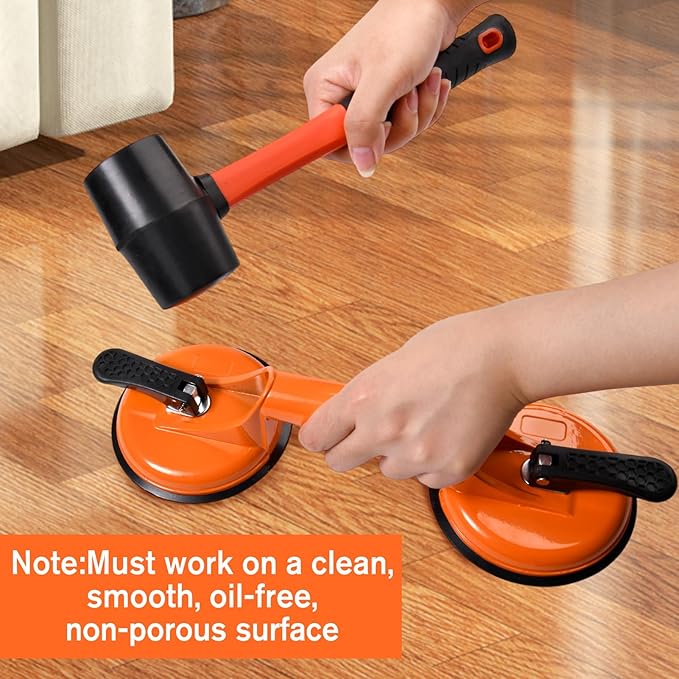 2 Pcs Laminate Floor Repair Kit for Floor Gap Fix Includes Heavy Duty Aluminum Vacuum Double Suction Cups and Rubber Hammer for Lifting Large Glass, Smooth Wooden Floor, Tile