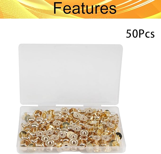 Juvielich 50 Sets 8mm Ball Head Stud Screws, Round Head Button Stud Rivets | Gold Tone, Zinc Alloy, Phillips Drive, Chicago Screws for Leather Belt, Leathercraft, DIY Repairs Decoration