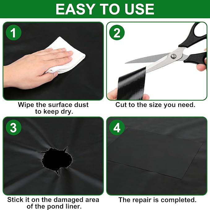 Adroiteet Pond Liner Seam Tape, 10 ft x 4 in Pond Liner Repair Kit Butyl Rubber for EPDM HDPE Outdoor Ponds Patch Single Sided Tape Leak Seal for Pond Underlayment