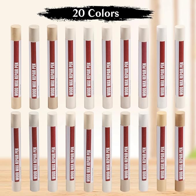 Wood Filler Sticks 20 Colors Repair Wax Sticks Kit Furniture Touch Up Crayons for Repairing Scratches Holes Cracks Wood Floor Tables Cabinets Doors Hardwood(Light Color Series)