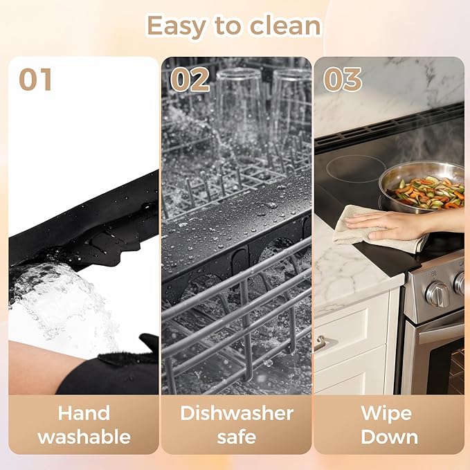 Silicone Stove Gap Covers with Stainless Steel, Oven Gap Filler Seals Gaps Between Stovetop and Counter, Stove Gap Guards Range Trim Kit, Easy to Clean Stove Gap Guard (Black 2 Pack,25")