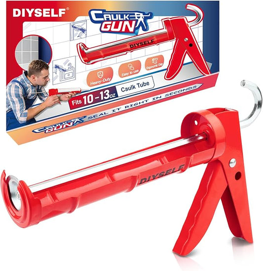 DIYSELF Caulk Gun, Heavy Duty Caulking Tool, 10:1 Thrust Ratio, Hand Caulking Gun for 10 oz Cartridges, Silicone Gun Compatible with Sealant, Acrylic, Latex, Adhesive, Butyl & More (Red)