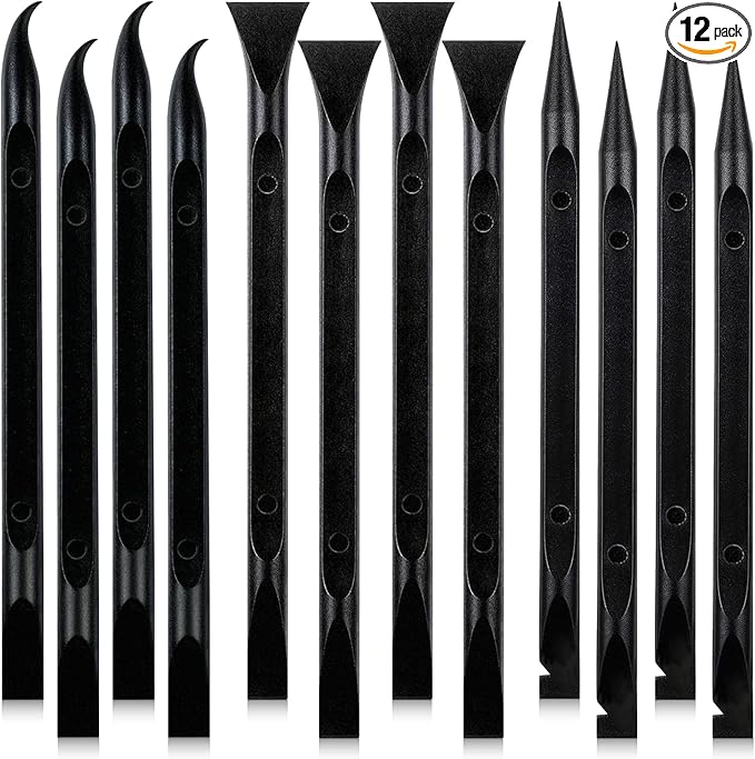 12Pcs Plastic Scraper Tool, Crevice Cleaning Tool, Non-Scratch Car Detailing Supplies for Cleaning, Versatile Label/Sticker Remover & Peeler Tool for Tight Spaces (Black-12Pcs)