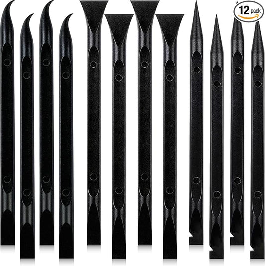 12Pcs Plastic Scraper Tool, Crevice Cleaning Tool, Non-Scratch Car Detailing Supplies for Cleaning, Versatile Label/Sticker Remover & Peeler Tool for Tight Spaces (Black-12Pcs)