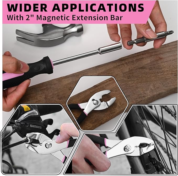 58-Piece Pink Home Tool Set | Basic Household Hand Kit for Women Girls Ladies | All Purpose Small Tool Kit with Storage Toolbox for Home Repair DIY