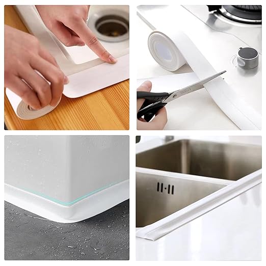 1.5" * 10.5' Kitchen & Bath Tape Caulk Strip, Upgraded Acrylic Glue PVC Self Adhesive Waterproof Caulking Sealing Tape, Decorative Sealant Trim for Kitchen Sink Toilet Bathtub (White)