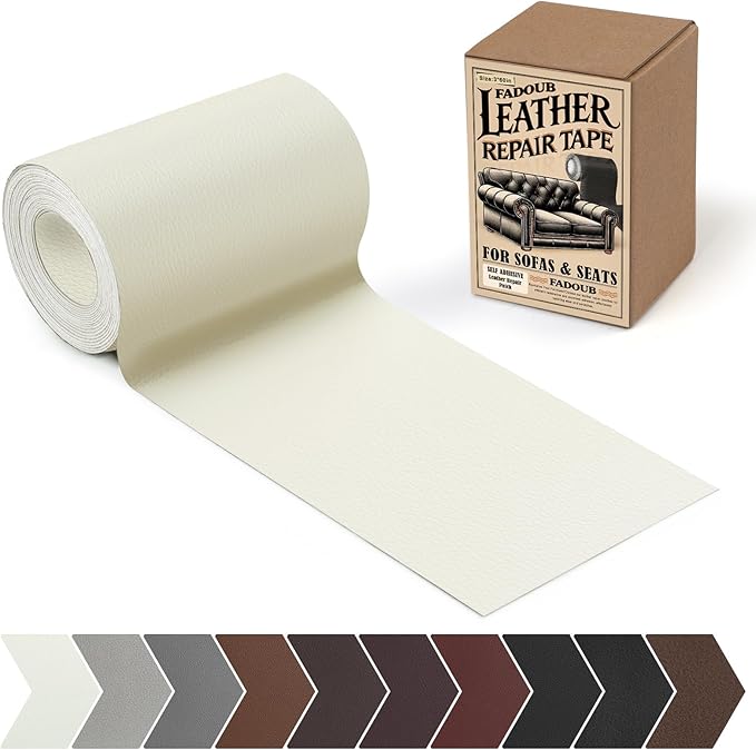 Leather Repair Patch, 3 x 60In Self Adhesive Leather Repair Tape Kit for Furniture, Couch, Sofa, Office, Car Seats, Car Interior, Vinyl Repair Kit (Beige White/Cream)