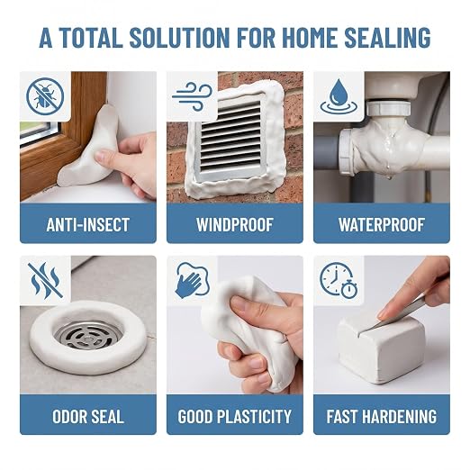 8Pack Fast Drying Moldable Sealant Clay - Repair Putty for Drain Pipes, Wall Cracks, Air Conditioner Holes and Household Gap Sealing