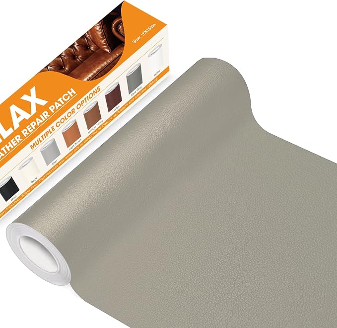 WALLAX Leather Repair Patch, 16 x 158 Inches Self Adhesive Leather Repair Tape for Furniture, Couch, Sofa, Car Seats, Office Chair, Car Interior, Upholstery, Vinyl Repair Kit (Grey)