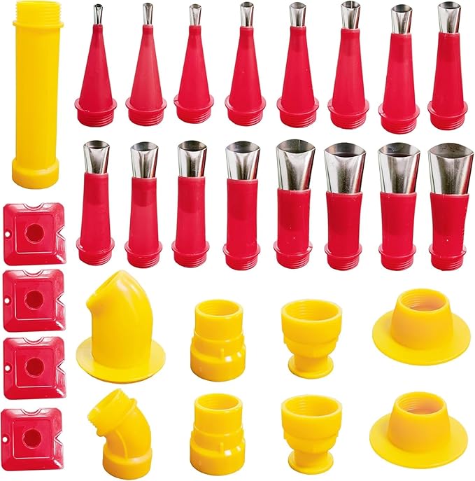 29PCS Universal Integrated Rubber Nozzle Tool Kit,Caulking Tips,Caulking Nozzles for Sausage Caulking Guns and Hard Glue Guns, Durable Stainless Steel Caulking Nozzles