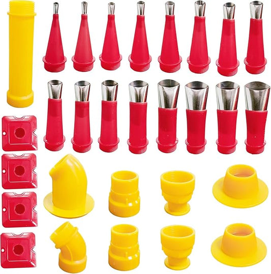 29PCS Universal Integrated Rubber Nozzle Tool Kit,Caulking Tips,Caulking Nozzles for Sausage Caulking Guns and Hard Glue Guns, Durable Stainless Steel Caulking Nozzles